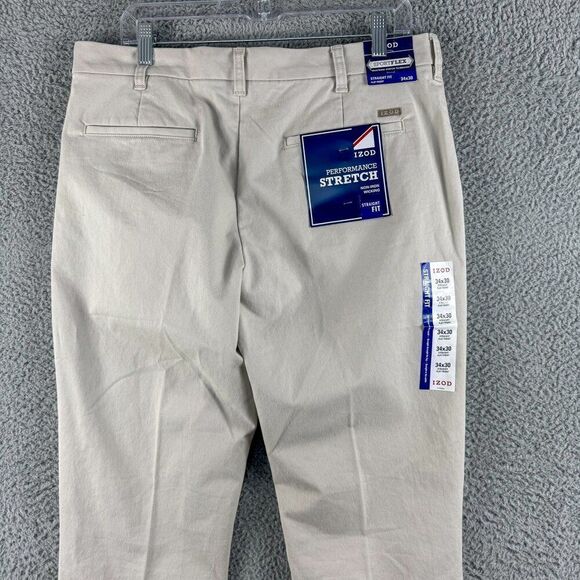 NEW Izod Performance Stretch Pants Mens 34 Tan Chino Trouser Flex Waist NWT $70 - Picture 8 of 16